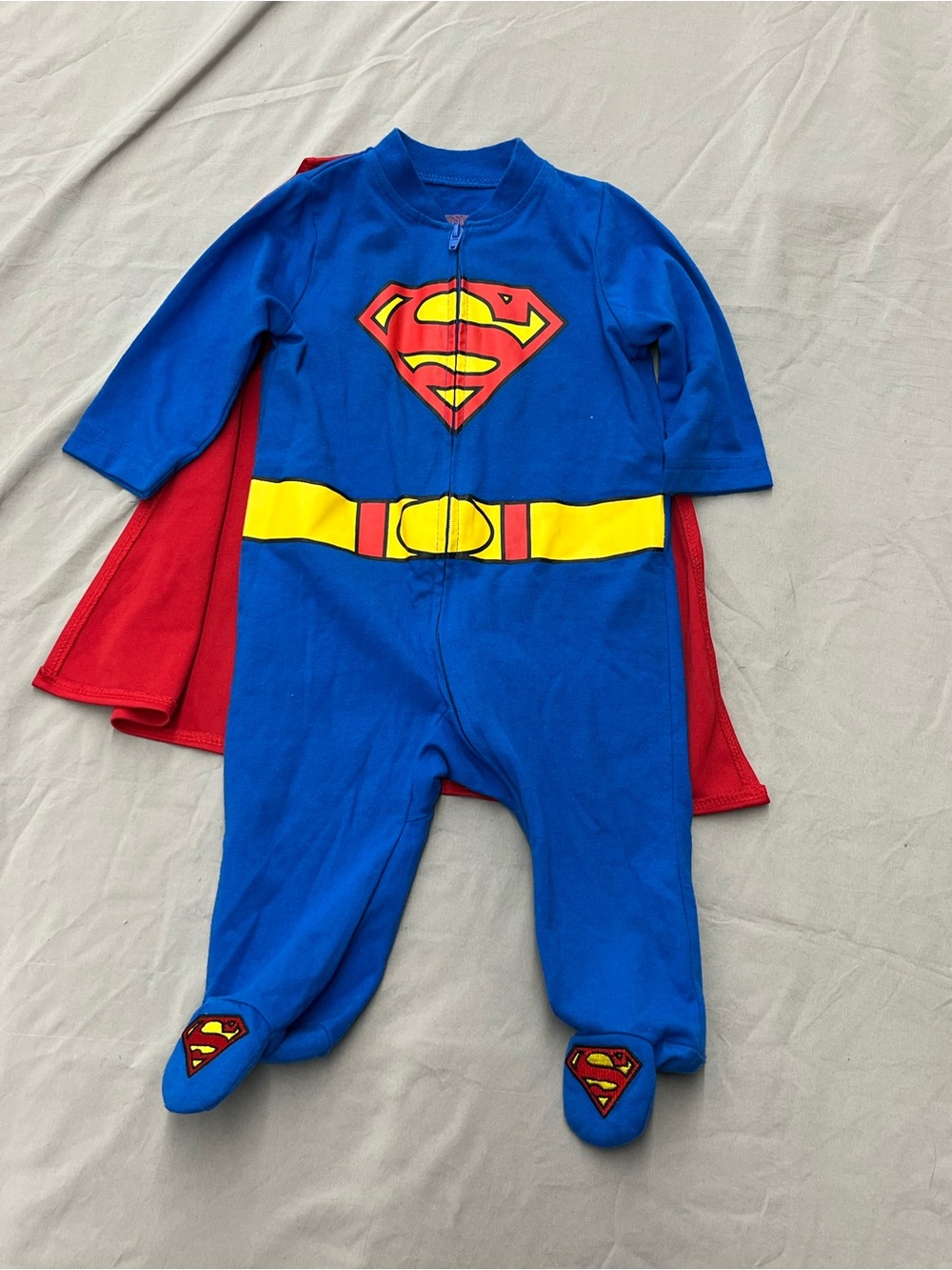 DC Comics Blue & Red Superman Footie with Cape Baby Size 3/6 Months
